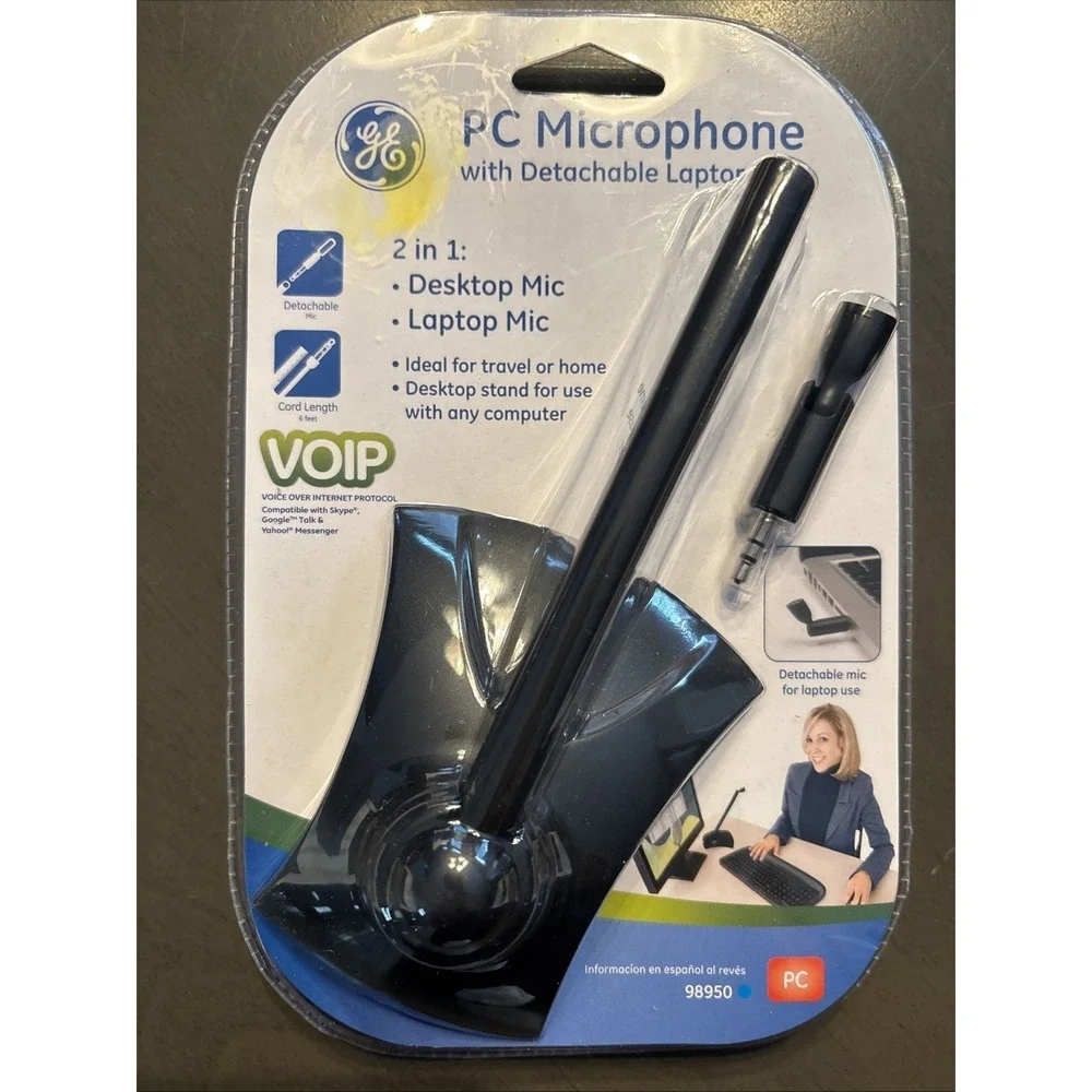 NEW GE PC Microphone Detachable Laptop Mic 2 in 1 Desktop 20669 6' cord